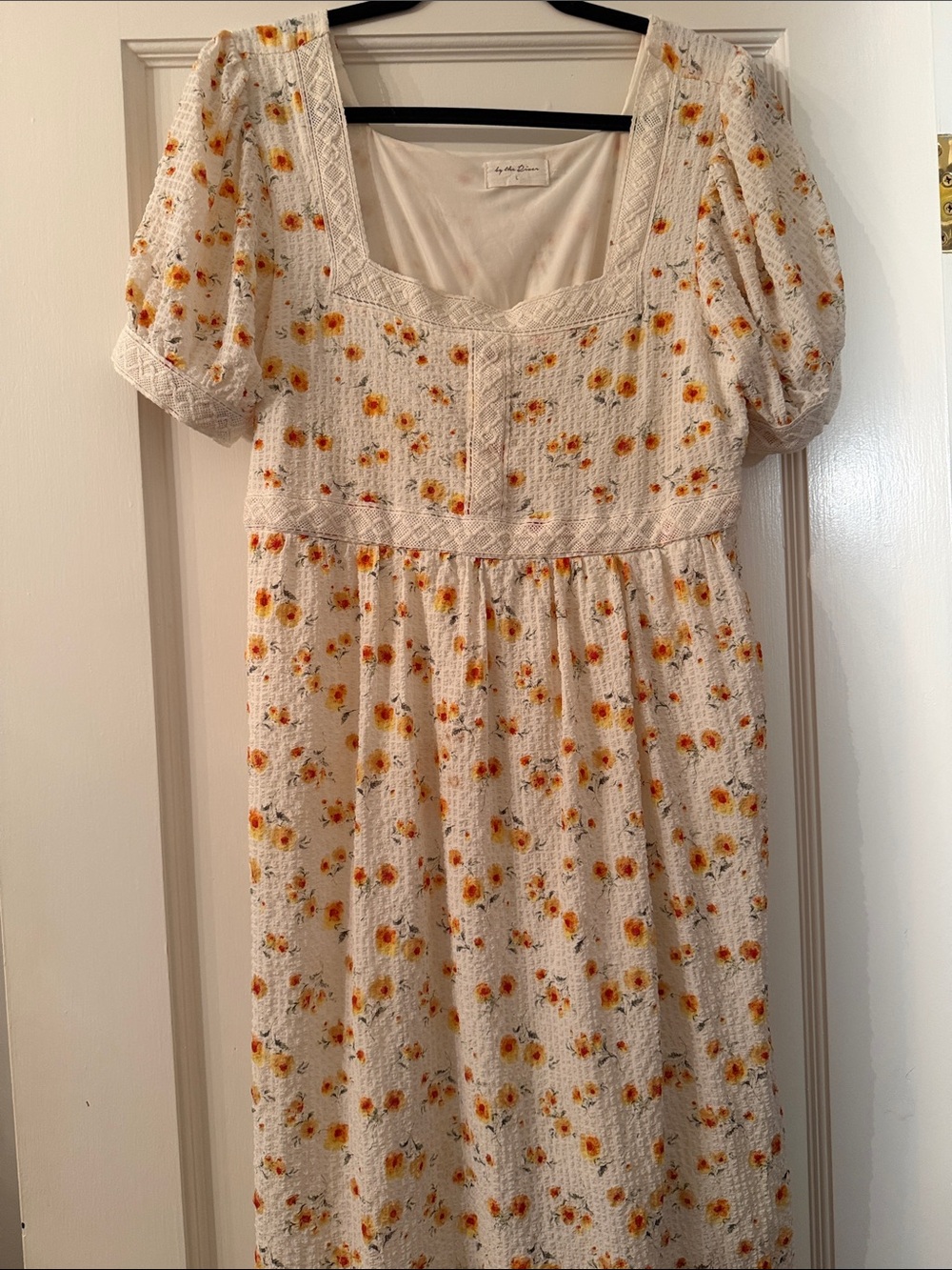 Girls Cream Floral Smocked Dress with Puff Sleeves